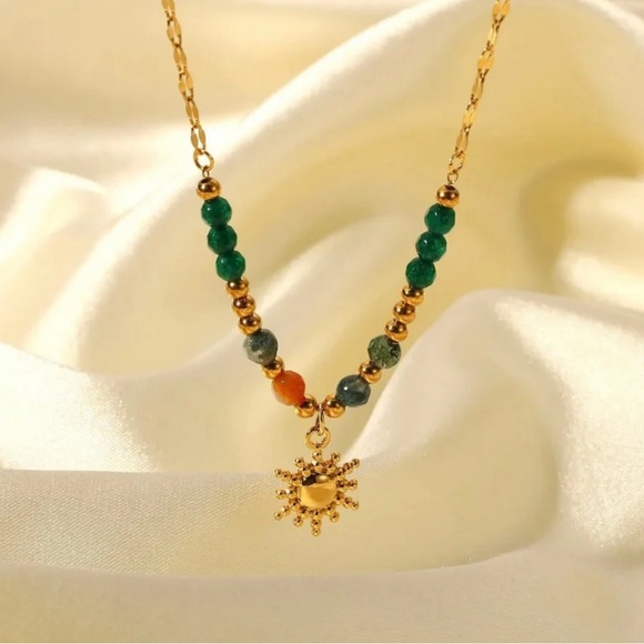 NWT natural stone Stainless steel ball pendant Necklace - Picture 5 of 16